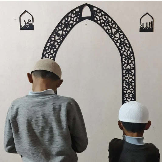 Mehrab Wall Art – 6-Piece Black MDF Islamic Decor for Prayer Area, 72x36 Inch - JSJunoon.com