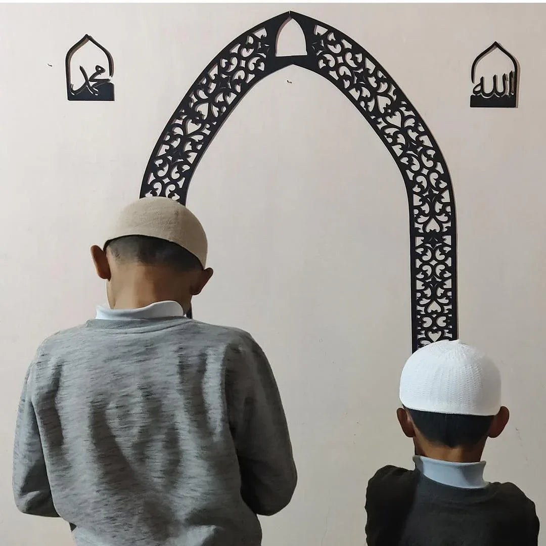 Mehrab Wall Art – 6-Piece Black MDF Islamic Decor for Prayer Area, 72x36 Inch - JSJunoon.com