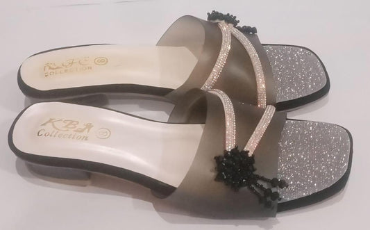 JS Junoon Women’s Fancy Black Rexine Sandals – Elegant Party Wear – Sizes 7–11