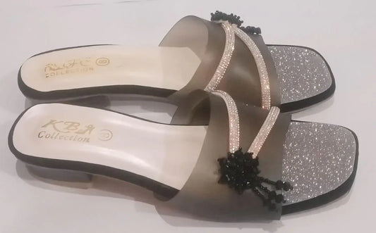 JS Junoon Women’s Fancy Black Rexine Sandals – Elegant Party Wear – Sizes 7–11 - JSJunoon.com