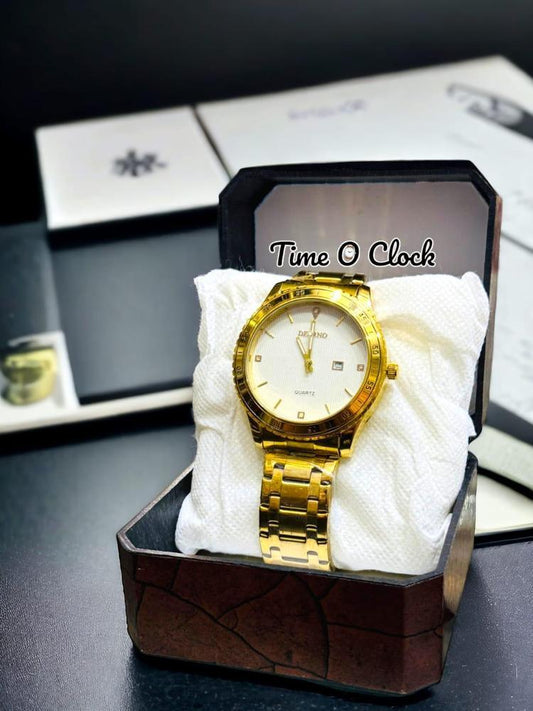 JS JUNOON Men's Golden Analogue Watch – Stainless Steel Chain Strap, Round Case, Stylish & Durable, 1 Pc - JSJunoon.com
