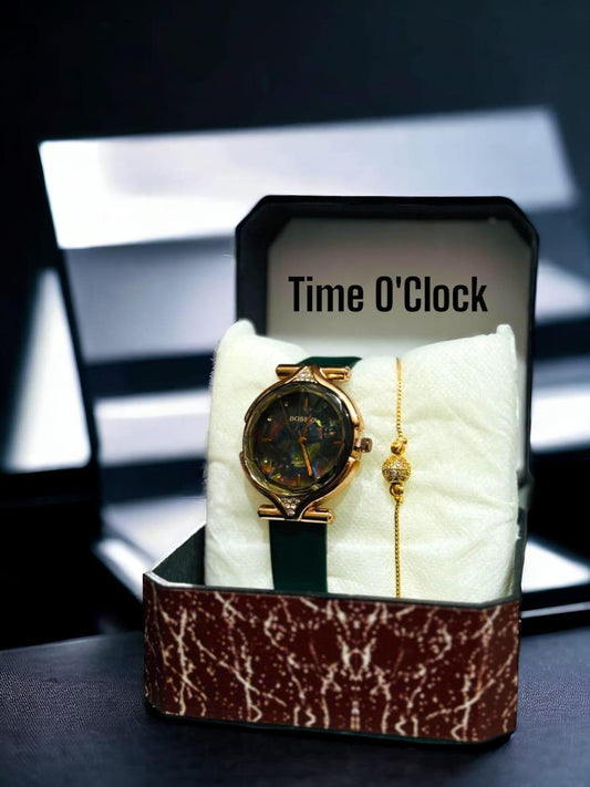 JS Junoon Women’s Analogue Quartz Watch – Round Dial 37mm, Leather Strap