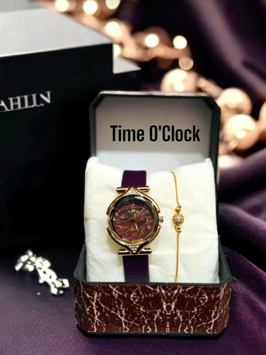 JS Junoon Women’s Analogue Quartz Watch – Round Dial, Leather Strap, Plum - JSJunoon.com