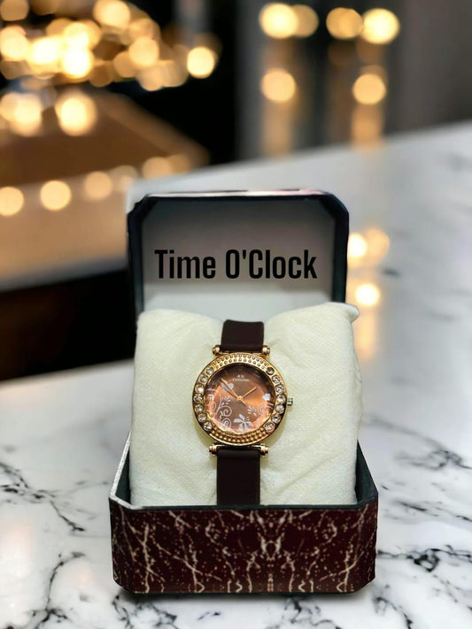 JS Junoon Women’s Leather Strap Analogue Watch – Round Dial Quartz 37mm