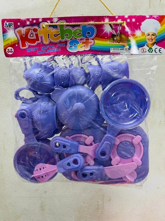 Girl’s Plastic Kitchen Set – 20 Pcs Pink & Purple Play Crockery Toy for Kids