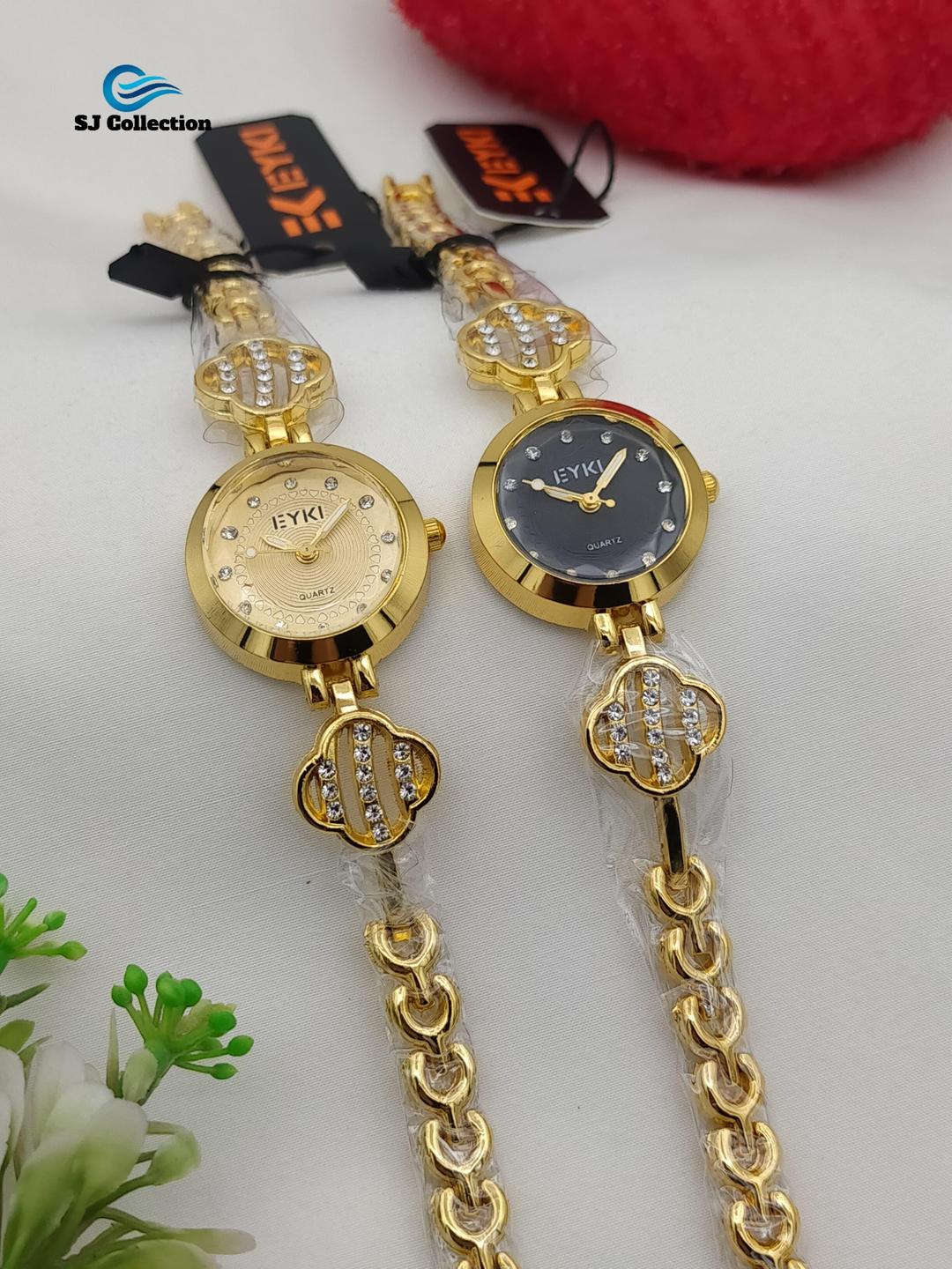 JS Junoon Women’s Stainless Steel Chain Strap Watch – Golden with Black & Golden Dial Variants 1Pcs