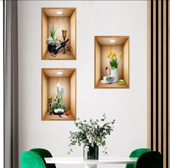 3D Flower Pot Wall Sticker – Pack of 3 Multicolor Plastic Wall Decor - JSJunoon.com