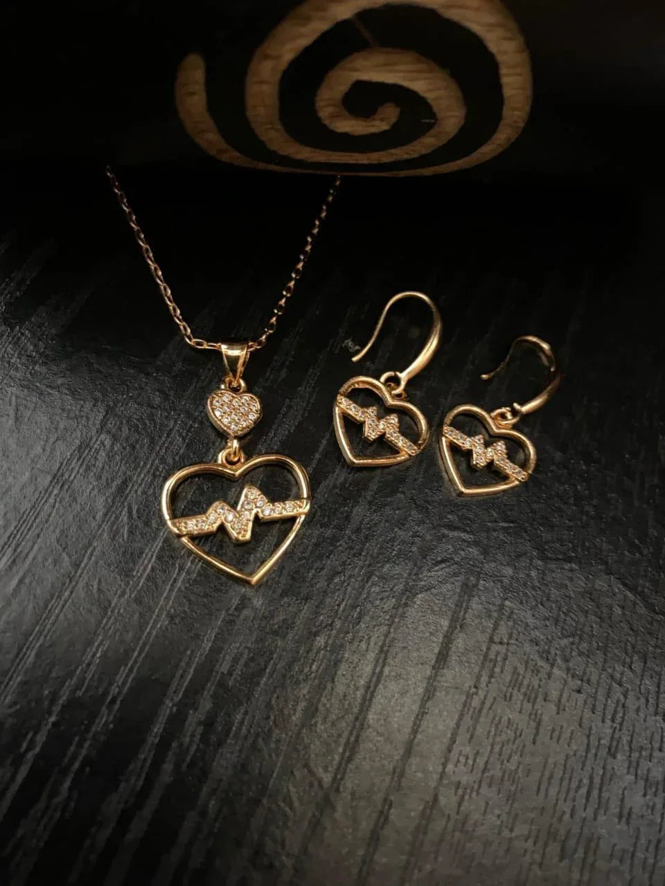 JS Junoon Heartbeat Design Gold Plated Crystal Pendant Set – 3 Pcs Women’s Jewelry - JSJunoon.com