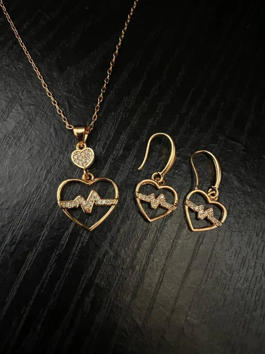 JS Junoon Heartbeat Design Gold Plated Crystal Pendant Set – 3 Pcs Women’s Jewelry - JSJunoon.com