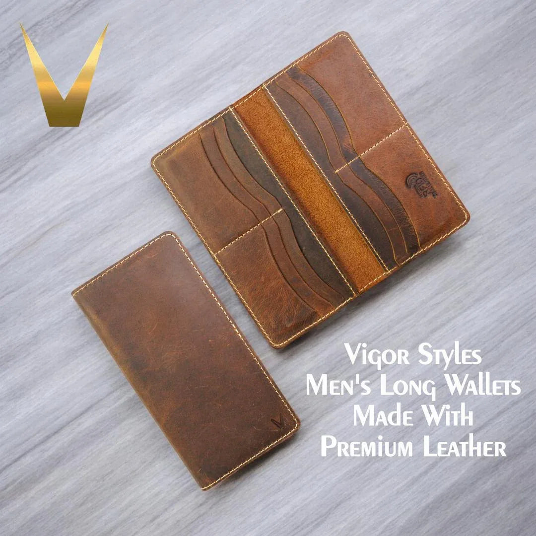 JS JUNOON Men's Premium Brown Leather Bi-Fold Wallet – Slim, Stylish, RFID Protected & Burnished Finish, 1 Pc - JSJunoon.com