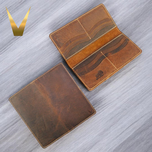 JS JUNOON Men's Premium Brown Leather Bi-Fold Wallet – Slim, Stylish, RFID Protected & Burnished Finish, 1 Pc