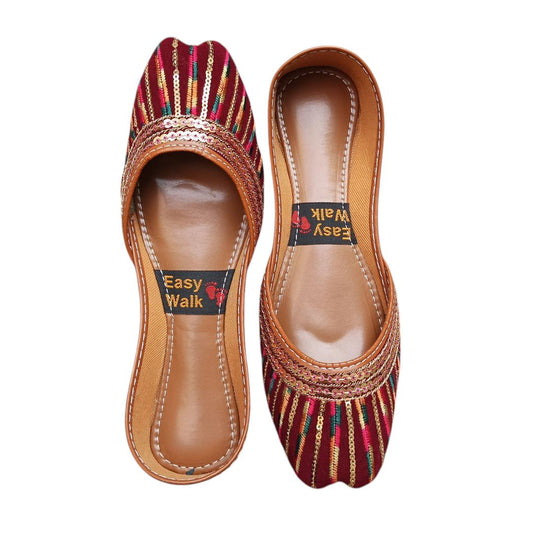 JS Junoon Women's Velvet Embroidered Semi-Formal Khussa – Elegant Maroon Traditional Footwear