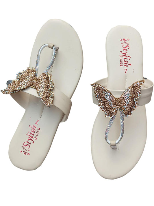 JS Junoon Women’s Rexine Casual Flats – Off White – Sizes 6–10