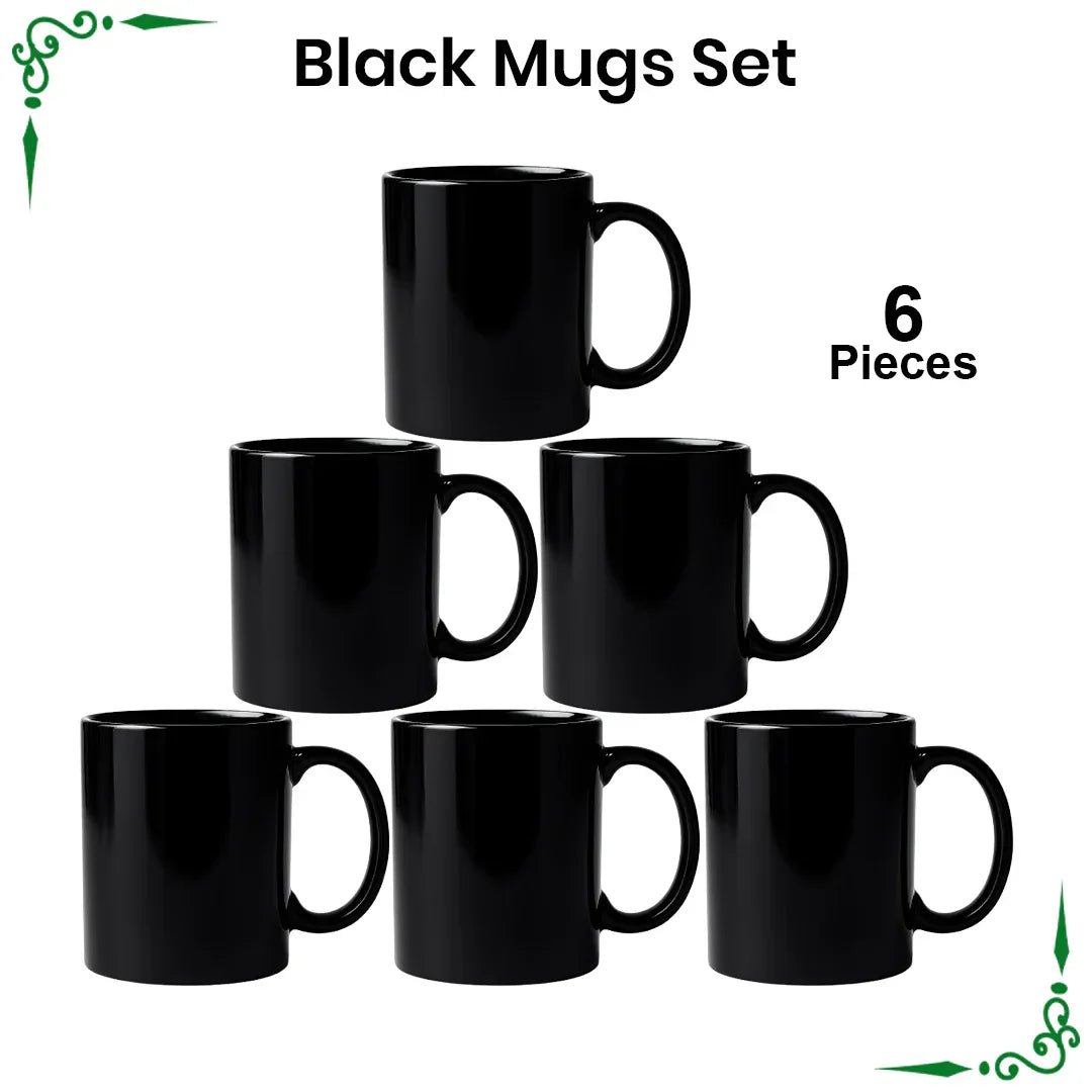 JS Junoon Premium Black Ceramic Mugs Set for Tea & Coffee – 6-Piece Durable Drinkware Collection - JSJunoon.com