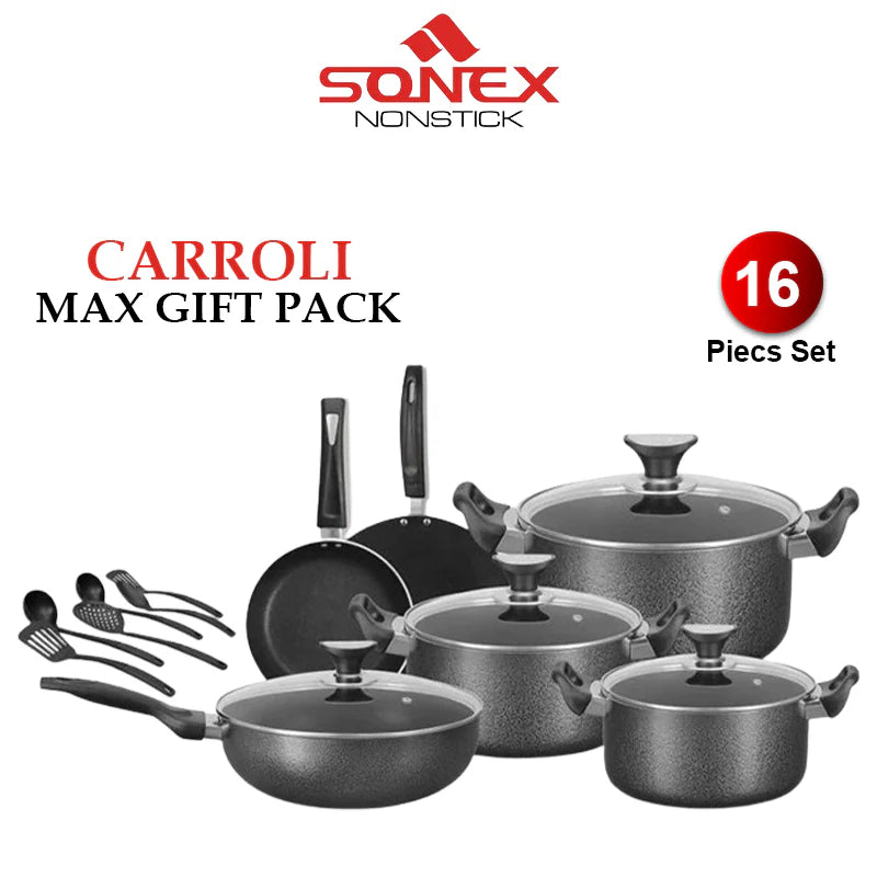 JS Junoon Sonex Carolli Max Gift Pack – 16Pcs Cookware Set with Glass Lids