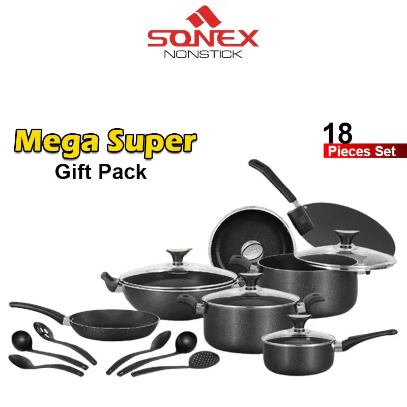 JS Junoon Sonex GRACE Gift Pack – 17 Pcs Nonstick Cookware Set with Glass Lids - JSJunoon.com