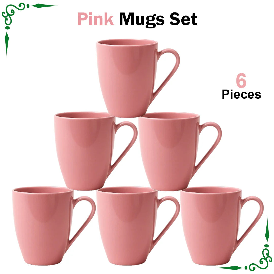 JS Junoon Pink Mugs Set – 6-Piece, Perfect for Juice, Tea & Coffee