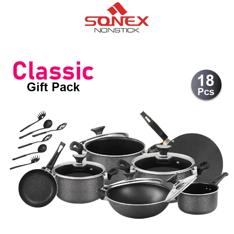 JS Junoon Sonex Classic Gift Pack – 18 Pcs Kitchenware Set with Glass Lids - JSJunoon.com