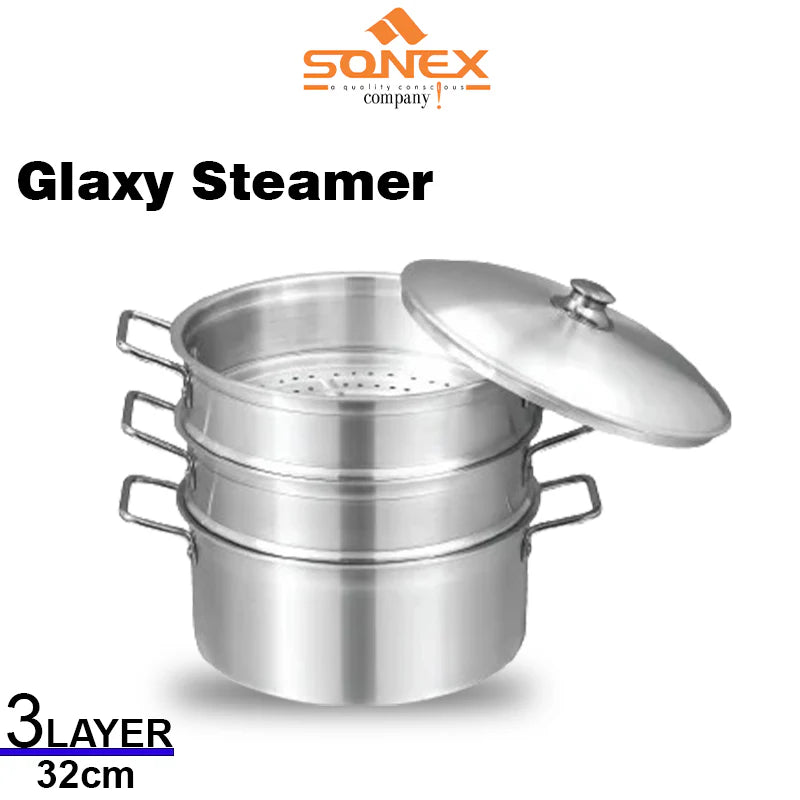 JS Junoon Sonex Galaxy Steamer – 3 Layer (32cm, 3 Litre) Durable Cooking Steamer