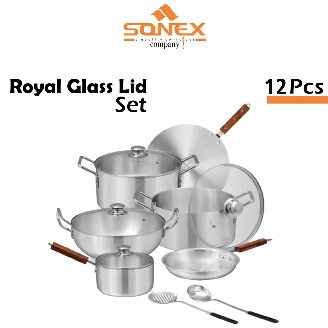 JS Junoon Sonex Royal Gift Set – 12 Pcs with Glass Lids Durable Cookware