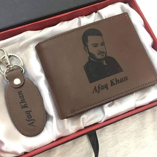 Custom Engraved Wallet & Keychain Gift Set for Men – Personalized Leather Combo with Box – Optional Pen – 2-Day Making Time - JSJunoon.com
