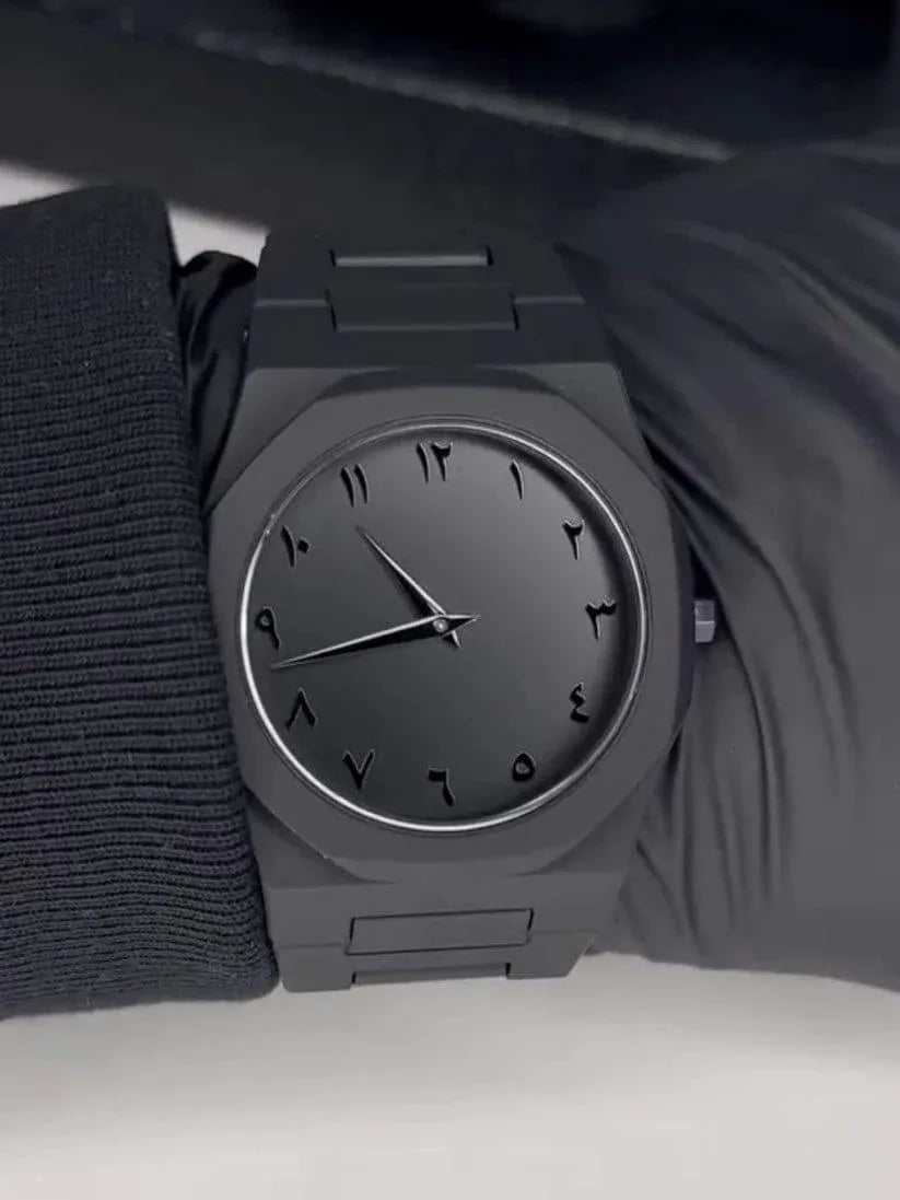 Luxury Fiber Body Wrist Watch with Arabic Dial – Pure Black, Lightweight, Durable, Elegant Design for Men - JSJunoon.com