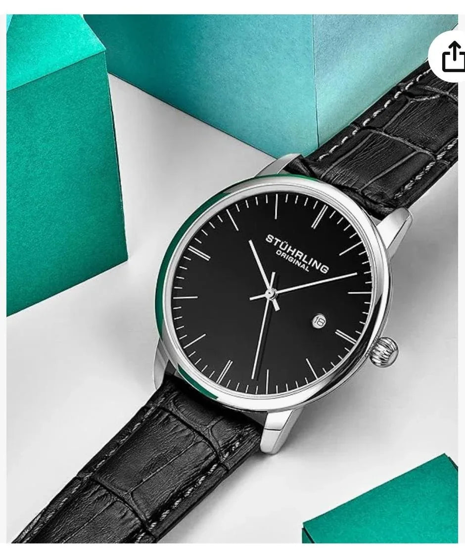 Men’s Leather Strap Wrist Watch – Slim Dial, Date Display, Elegant & Durable Design - JSJunoon.com