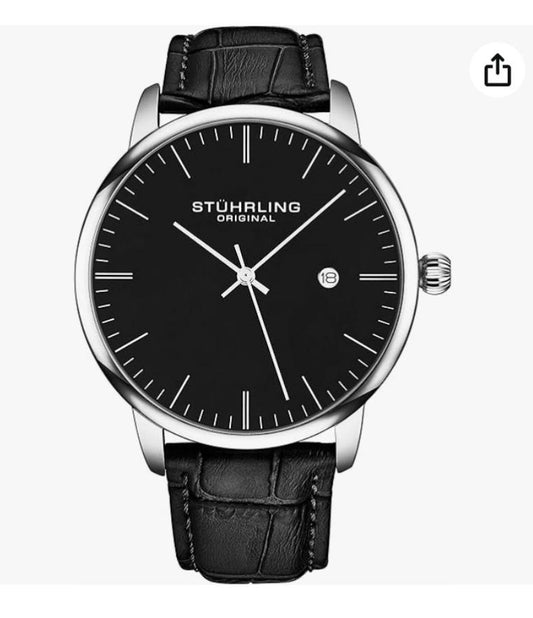 Men’s Leather Strap Wrist Watch – Slim Dial, Date Display, Elegant & Durable Design