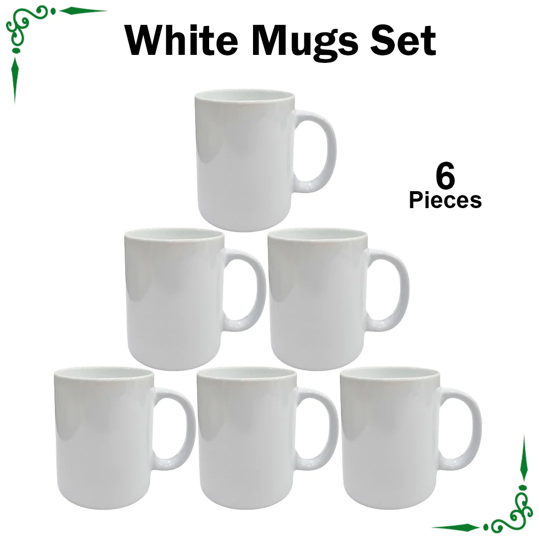 JS Junoon White Mugs Set – 6-Piece, Perfect for Juice, Tea & Coffee