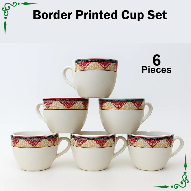 JS Junoon Red Border Printed Cup Set – 6-Piece Premium Tea & Coffee Drinkware