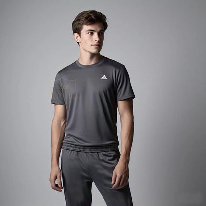 Men's Micro Interlock Track Suit – 2 Pcs Grey Set with Round Neck T-Shirt & Trouser - JSJunoon.com