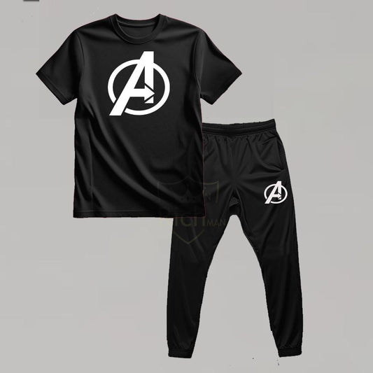 Men's Printed Micro Track Suit – 2 Pcs Black Activewear Set