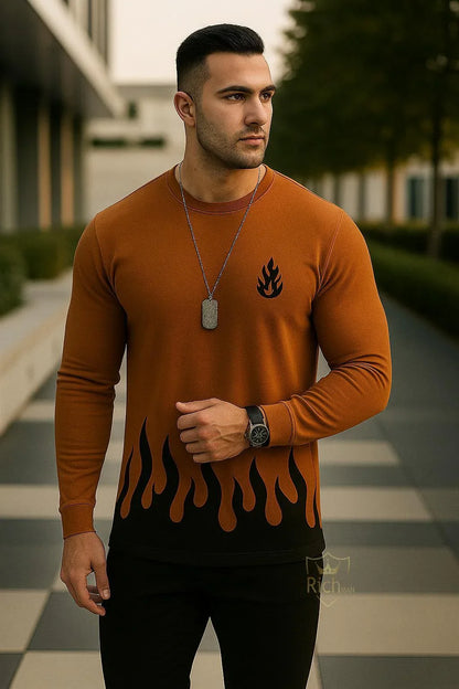 Men's Micro Printed Track Suit – 2 Pcs Brown Activewear Set - JSJunoon.com