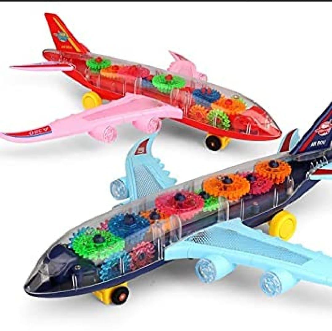 Transparent Gear Plane Toy with Lights & Music – Bump & Go Action Airplane for Kids