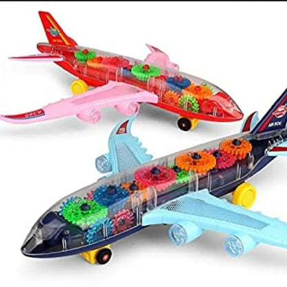 Transparent Gear Plane Toy with Lights & Music – Bump & Go Action Airplane for Kids - JSJunoon.com
