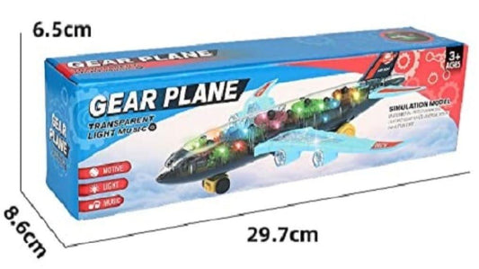 Transparent Gear Plane Toy with Lights & Music – Bump & Go Action Airplane for Kids