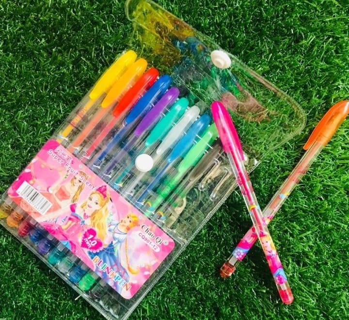 JS Junoon Fruit Scent Gel Glitter Pen Set – 12 Pcs, 1.0mm Smooth Writing, Multicolor