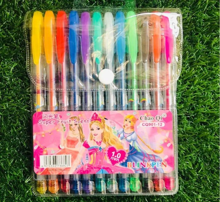 JS Junoon Fruit Scent Gel Glitter Pen Set – 12 Pcs, 1.0mm Smooth Writing, Multicolor