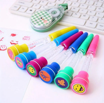 JS Junoon Multicolor Gel Pen Set – 3 Pcs with Stamp, Bubbles & Light Features - JSJunoon.com