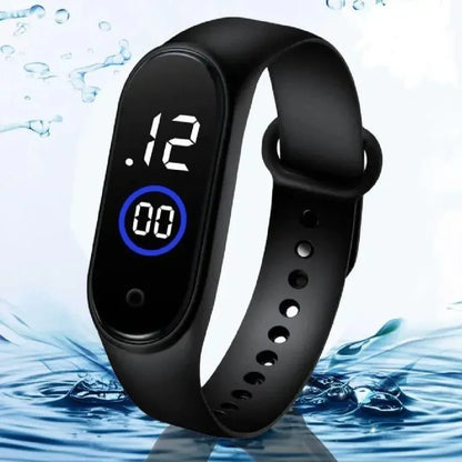Waterproof LED Smart Watch for Boys & Girls | Dust & Waterproof Silicone M4 Bracelet – Black - JSJunoon.com