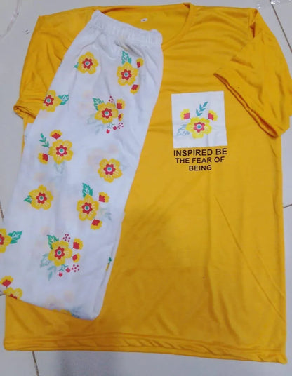 Women’s Comfortable Cotton Jersey Night Suit – 2 Pcs Printed Round Neck Shirt & Trouser - JSJunoon.com