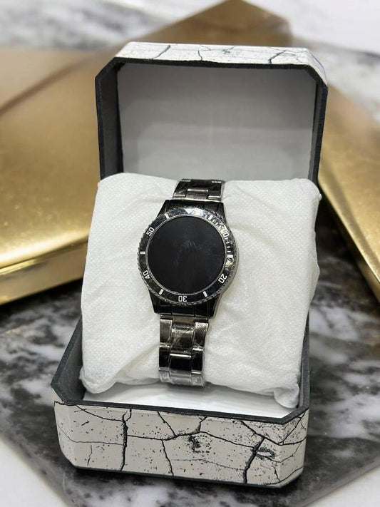 JS JUNOON Men's Casual Digital Watch – Stainless Steel Chain Strap, Round Case, Stylish & Durable, 1 Pc