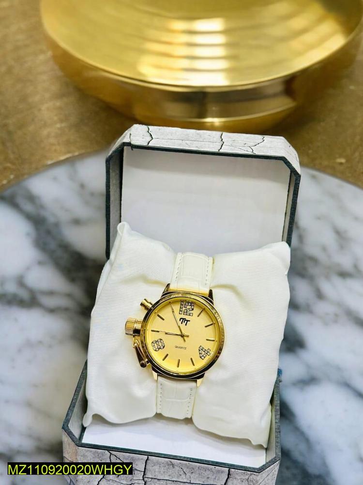 JS Junoon Ladies Watch – Golden Leather Strap, Elegant Classic Design