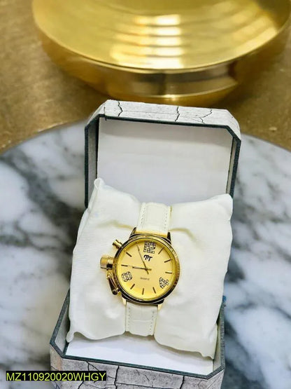 JS Junoon Ladies Watch – Golden Leather Strap, Elegant Classic Design - JSJunoon.com