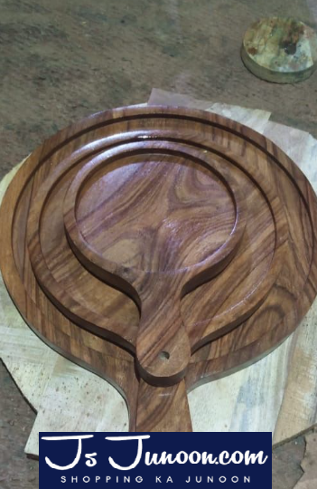 Round Wooden Serving Tray with Handle