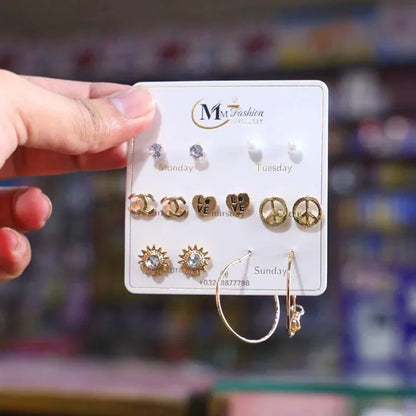 JS Junoon Funky Gold Plated Crystal Tops – 7 Pcs Stainless Steel Jewelry Set - JSJunoon.com