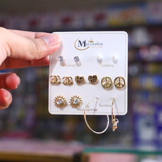 JS Junoon Funky Gold Plated Crystal Tops – 7 Pcs Stainless Steel Jewelry Set