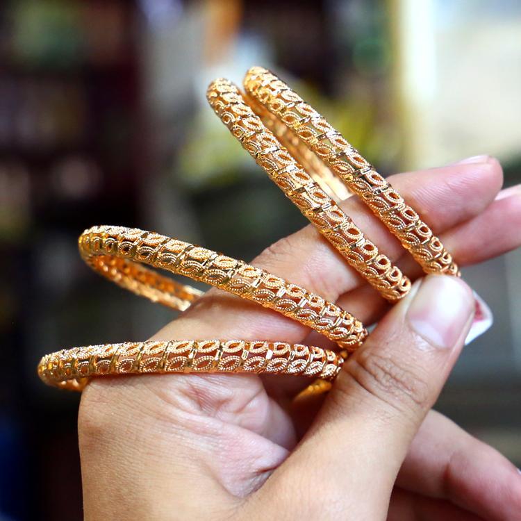 JS Junoon 2 Pcs Indian Design Gold Plated Crystal Kara Bangles – Women’s Stainless Steel Jewelry Set