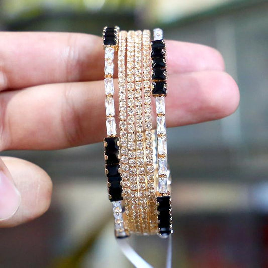 JS Junoon 6 Pcs Modern Design 1 Carat Gold Plated Crystal Kara Bangles – Women’s Metal Jewelry Set