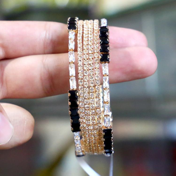 JS Junoon 6 Pcs Modern Design 1 Carat Gold Plated Crystal Kara Bangles – Women’s Metal Jewelry Set